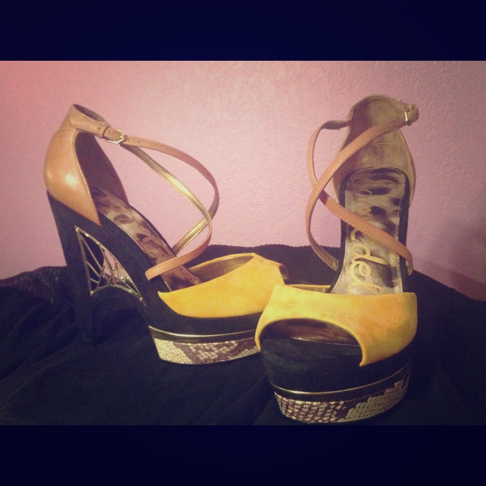 Sam Edelman Suede Gold Caged Heels